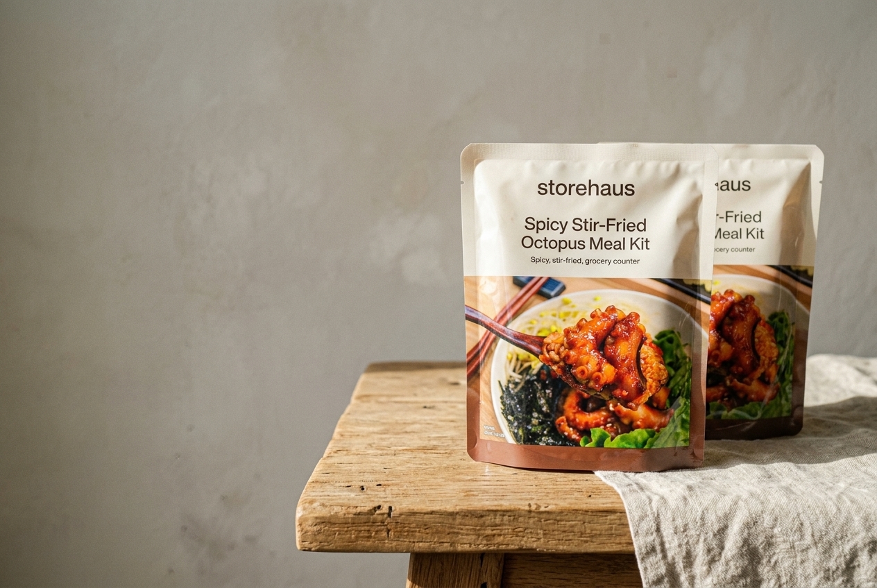 Spicy octopus stir-fry meal kit ready to cook
