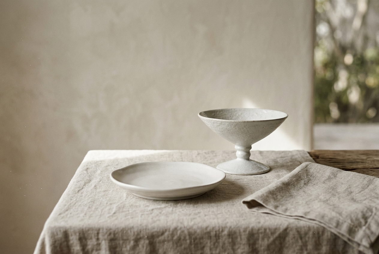 Small-batch Korean stoneware arranged for a quiet table setting.