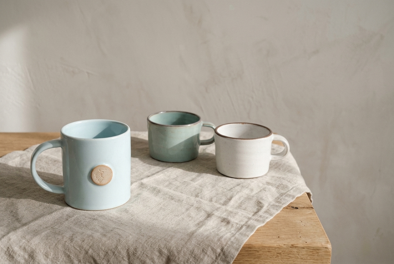 Close view of a quiet glaze on handcrafted ceramic tableware.